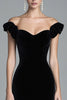 Load image into Gallery viewer, Black Off the Shoulder Asymmetrical Velvet Long Formal Dress