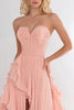 Load image into Gallery viewer, Pink Sweetheart Tiered Chiffon Asymmetrical Long Formal Dress