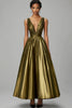 Load image into Gallery viewer, Sparkly Dark Gold V-Neck Pleated Long Formal Dress