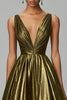 Load image into Gallery viewer, Sparkly Dark Gold V-Neck Pleated Long Formal Dress