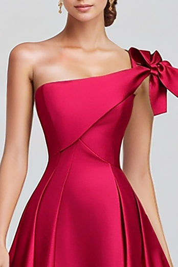 Fuchsia Ball Gown One Shoulder Satin Long Formal Dress