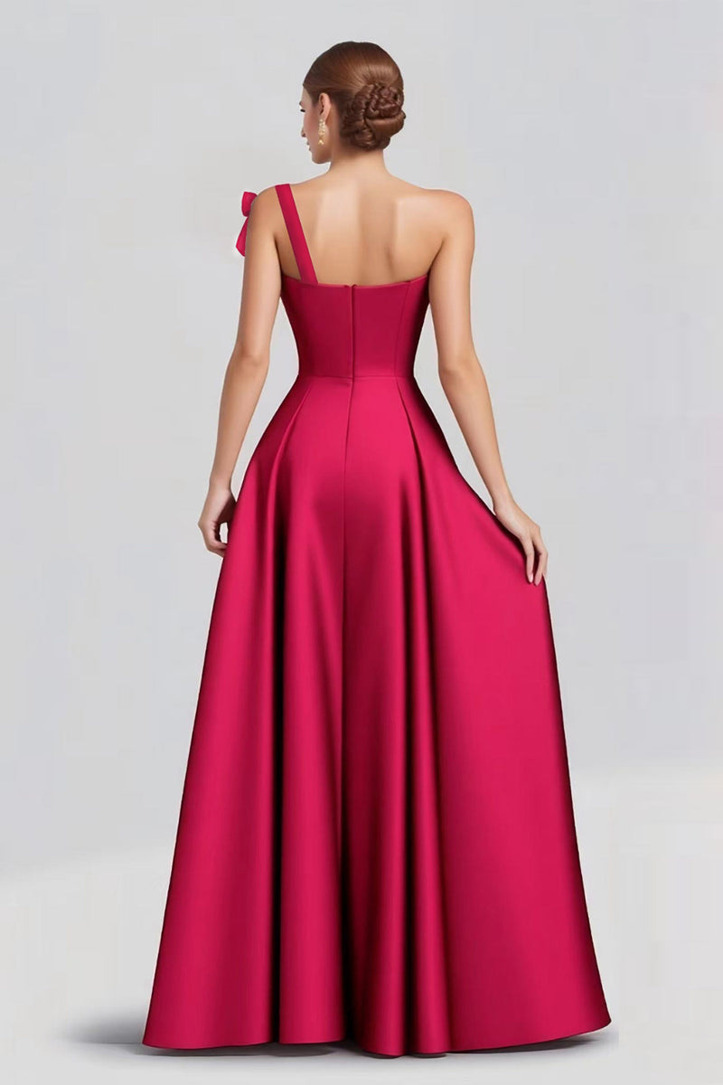 Load image into Gallery viewer, Fuchsia Ball Gown One Shoulder Satin Long Formal Dress