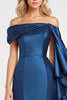 Load image into Gallery viewer, Dark Blue Off the Shoulder Satin Long Formal Dress