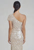 Load image into Gallery viewer, Champagne One Shoulder Sparkly Sequins Long Formal Dress