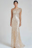 Load image into Gallery viewer, Champagne One Shoulder Sparkly Sequins Long Formal Dress