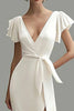 Load image into Gallery viewer, White V-Neck Satin Sheath Long Formal Dress with Slit