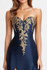 Load image into Gallery viewer, Navy Sparkly Sweetheart Satin Long Formal Dress with Slit