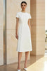 Load image into Gallery viewer, White Round Neck Satin Midi Formal Dress with Short Sleeves