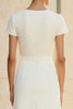 Load image into Gallery viewer, White Round Neck Satin Midi Formal Dress with Short Sleeves