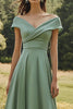 Load image into Gallery viewer, Sage Off the Shoulder A Line Satin Long Formal Dress