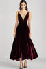 Load image into Gallery viewer, Burgundy Velvet V-Neck A Line Long Formal Dress