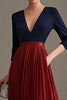 Load image into Gallery viewer, Navy Red V-Neck Pleated 3/4 Sleeves Mother of the Bride Dress