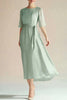 Load image into Gallery viewer, Light Green Lace Tea Length Boat Neck Mother of the Bride Dress