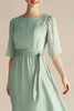 Load image into Gallery viewer, Light Green Lace Tea Length Boat Neck Mother of the Bride Dress