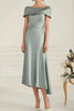 Load image into Gallery viewer, Grey Boat Neck Satin Asymmetical Mother of the Bride Dress