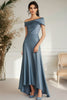 Load image into Gallery viewer, Grey Blue Boat Neck Satin Asymmetical Mother of the Bride Dress