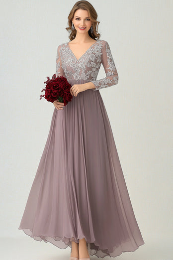 Chiffon Dusk V-Neck A Line Mother of the Bride Dress