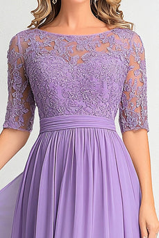 A Line Lilac Lace Floral Mother of the Bride Dress