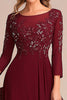 Load image into Gallery viewer, Burgundy Sparkly Scoop Neck Chiffon Mother of the Bride Dress