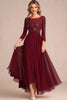 Load image into Gallery viewer, Burgundy Sparkly Scoop Neck Chiffon Mother of the Bride Dress