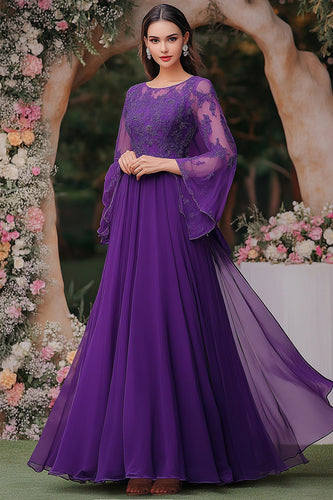 Lace Purple A Line Mother of the Bride Dress with Sleeves