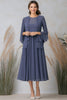 Load image into Gallery viewer, 2 Piece Grey Blue Scoop Tea Length Mother of the Bride Dress