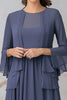 Load image into Gallery viewer, 2 Piece Grey Blue Scoop Tea Length Mother of the Bride Dress