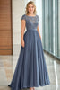 Load image into Gallery viewer, Grey Blue Lace A Line Mother of the Bride Dress with Short Sleeves