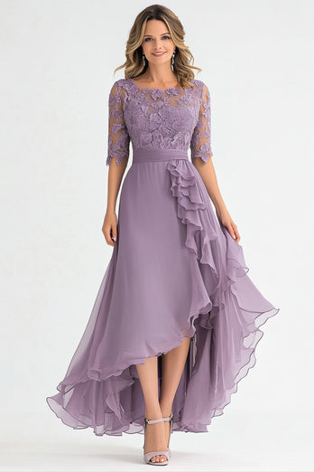 Floral Grey Purple High-Low Mother of the Bride Dress