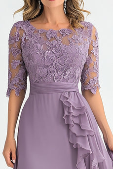 Floral Grey Purple High-Low Mother of the Bride Dress