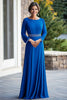 Load image into Gallery viewer, Glitter Royal Blue Satin Scoop Neck Mother of the Bride Dress