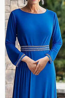 Glitter Royal Blue Satin Scoop Neck Mother of the Bride Dress