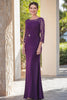 Load image into Gallery viewer, Dark Purple Sheath Floor Length Mother of the Bride Dress with Lace