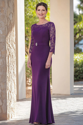 Dark Purple Sheath Floor Length Mother of the Bride Dress with Lace