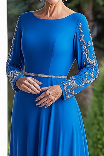 A Line Satin Royal Blue Sparkly Mother of the Bride Dress