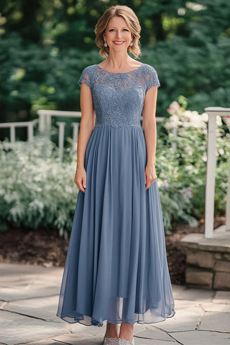 Grey Blue A Line Chiffon Mother of the Bride Dress with Lace