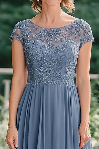 Grey Blue A Line Chiffon Mother of the Bride Dress with Lace