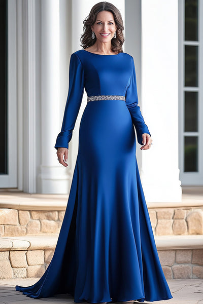 Elegant Royal Blue Satin A Line Mother of the Bride Dress