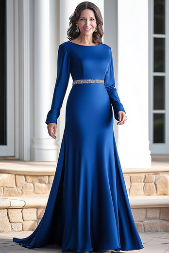 Elegant Royal Blue Satin A Line Mother of the Bride Dress