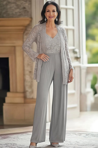 Lace Grey Separates Prom Jumpsuits with Jacket