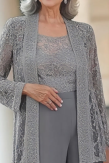 Grey Long Sleeves Separates Prom Jumpsuits with Sequined Jacket