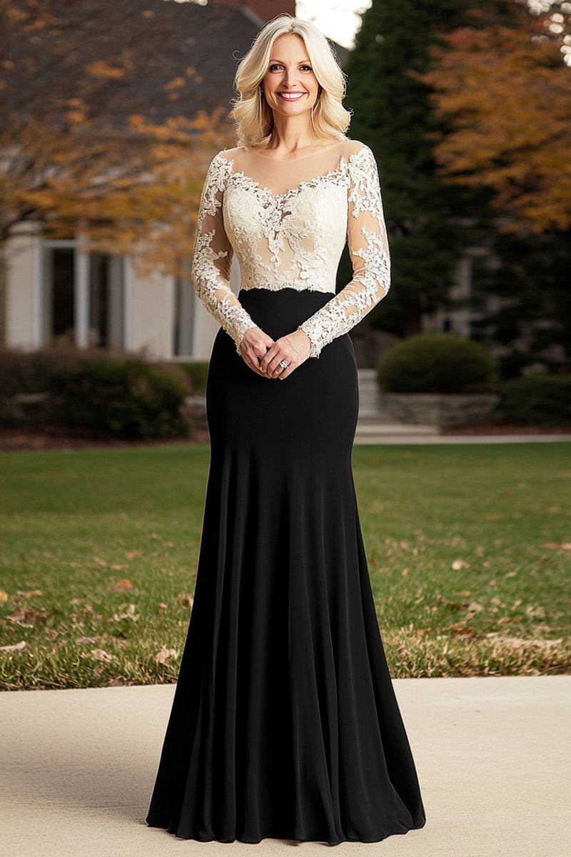 Load image into Gallery viewer, Champagne Black V-Neck Mother of the Bride Dress with Lace