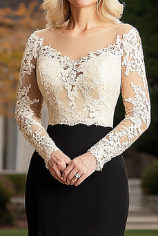 Champagne Black V-Neck Mother of the Bride Dress with Lace