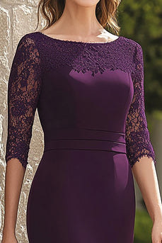 Sheath Lace Dark Purple 3/4 Sleeves Mother of the Bride Dress