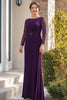 Load image into Gallery viewer, Dark Purple Sheath Mother of the Bride Dress with Lace Sleeves