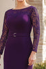 Load image into Gallery viewer, Dark Purple Sheath Mother of the Bride Dress with Lace Sleeves