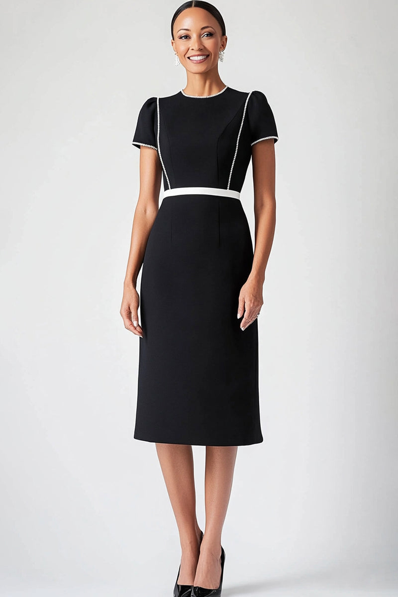 Load image into Gallery viewer, Simple Black Petite Length Mother of the Bride Dress with Short Sleeves