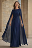 Load image into Gallery viewer, Navy Scoop Neck Chiffon Mother of the Bride Dress with Cape