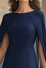 Load image into Gallery viewer, Navy Scoop Neck Chiffon Mother of the Bride Dress with Cape