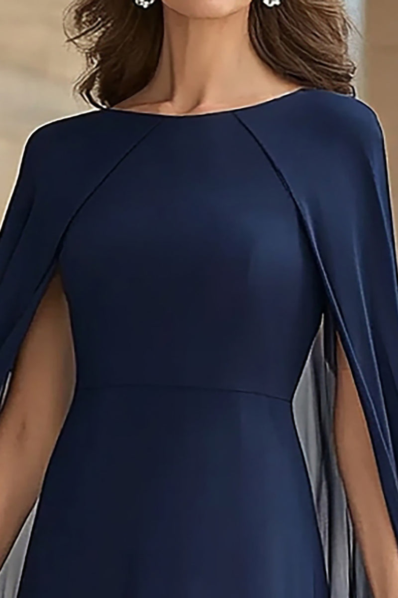 Load image into Gallery viewer, Navy Scoop Neck Chiffon Mother of the Bride Dress with Cape